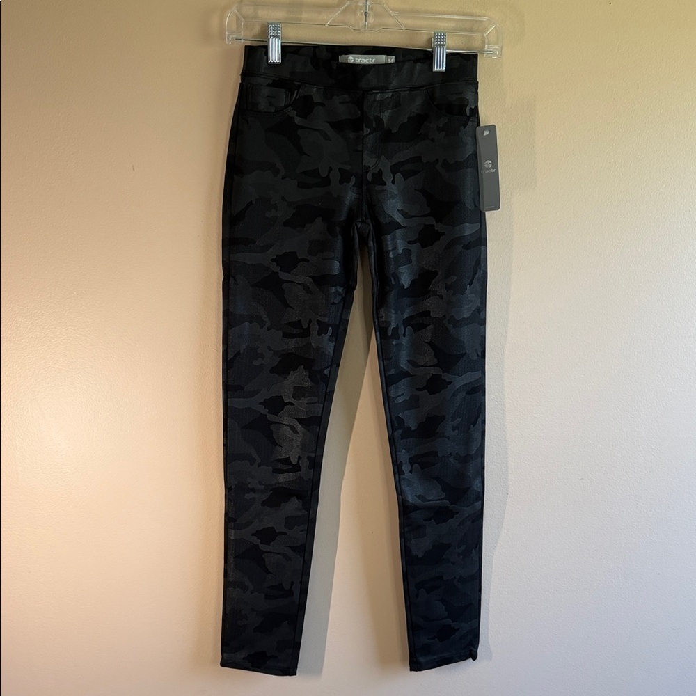 Tractr Black Camouflage Ponte Pants